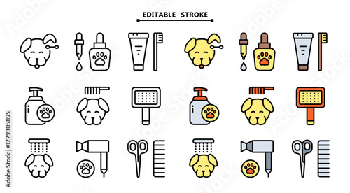 Pet grooming salon outline icons set. Taking care of cats and dogs. Veterinarian services. Simple vector icons for ui and ux, website or mobile application