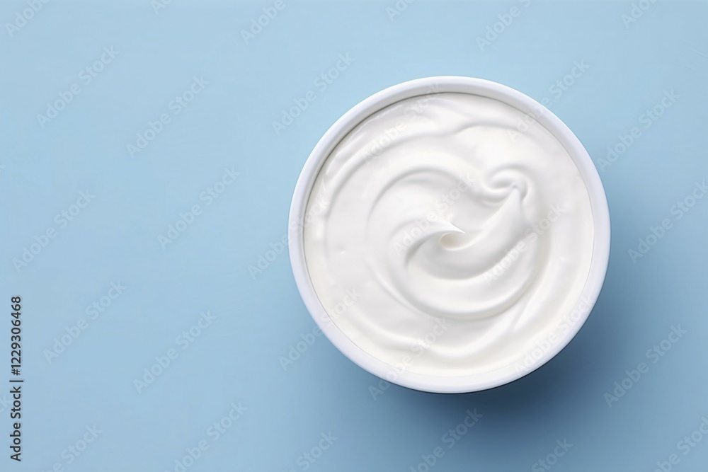 custom made wallpaper toronto digitalTop view of bowl with white quark or cream on side of blue background with copy space. KI generiert, generiert AI generated