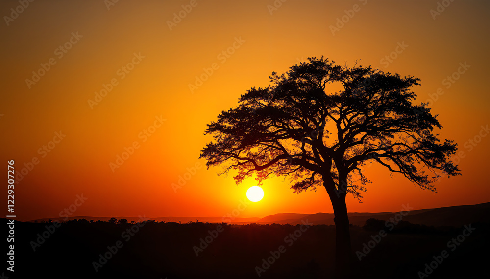 Silhouette of a lone tree against a golden sunset Silhouette of a lone tree against a golden sunset