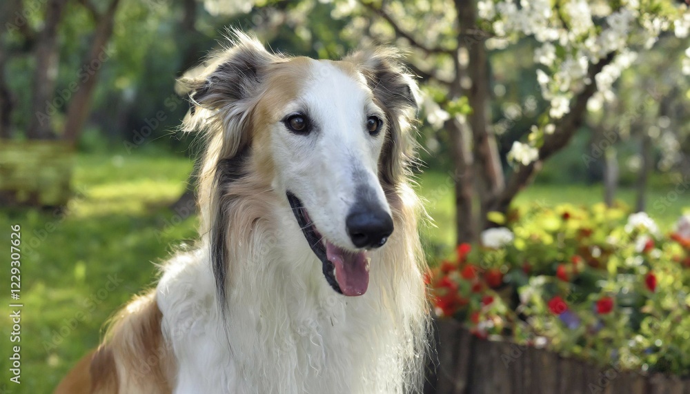 Fototapeta premium Pets, dog, borzoi, greyhound, recognised Russian dog breed, AI-generated, AI-generated, AI generated