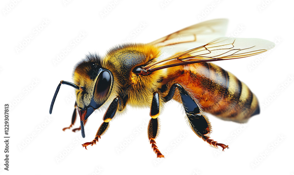 Closeup Of A Honeybee On White Background