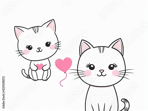 Cute kittens holding pink hearts, white background, perfect for Valentine's Day photo