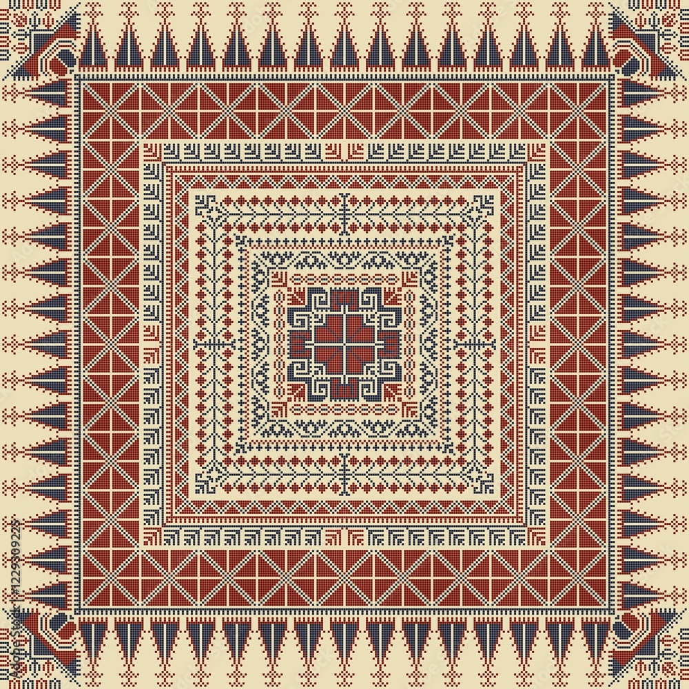 Embroidery Tatreez pattern, Palestinian fashion vector ornament Embroidery Tatreez pattern, Palestinian fashion vector ornament