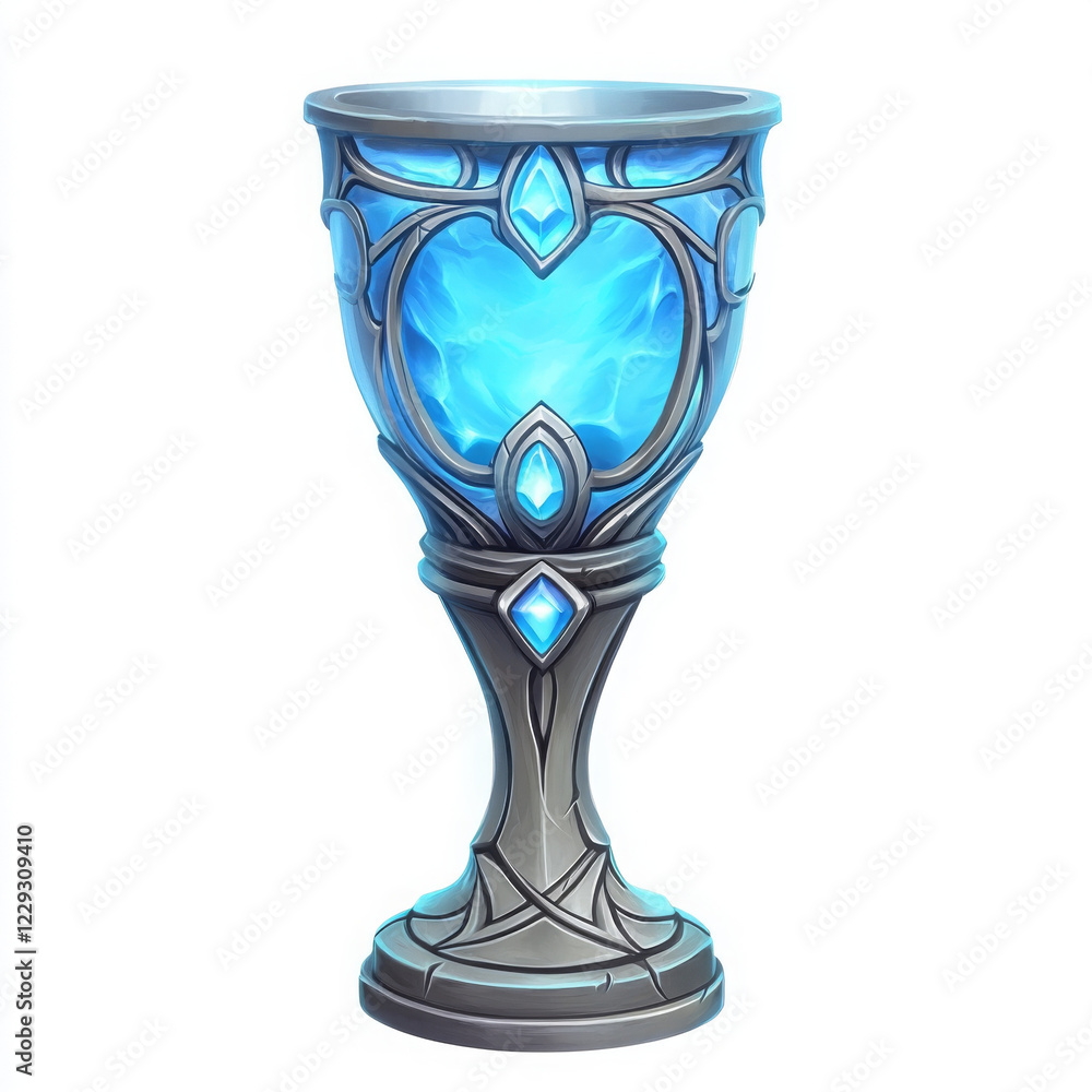 mystical blue chalice with ornate silver detailing and glowing elements mystical blue chalice with ornate silver detailing and glowing elements