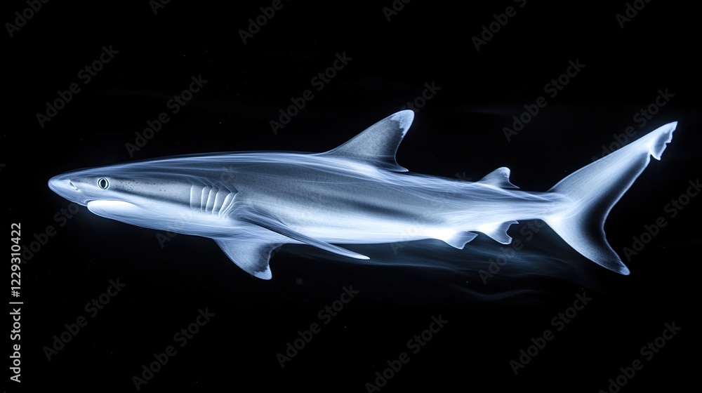 Naklejka premium Shark ocean night swim wildlife underwater dark