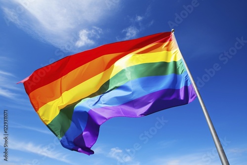 LGTB rainbow flag in front of blue sky. KI generiert, generiert AI generated photo