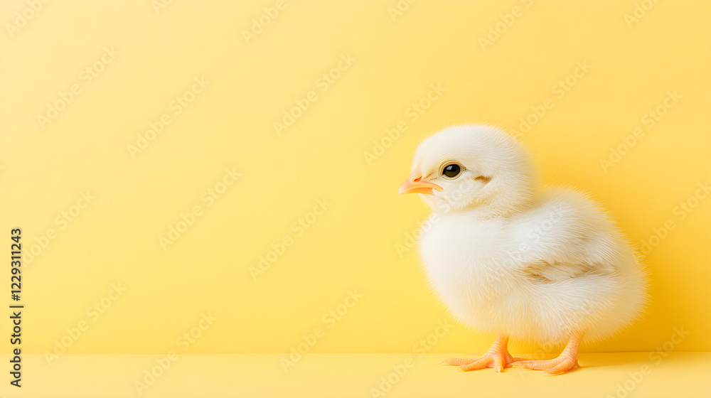 Little newborn chicken on yellow background. Yellow bird on spring sunny backdorp. Happy Easter concept. Banner, card with cute funny chick pet. Organic farm, love animals theme with copy space. Little newborn chicken on yellow background. Yellow bird on spring sunny backdorp. Happy Easter concept. Banner, card with cute funny chick pet. Organic farm, love animals theme with copy space.
