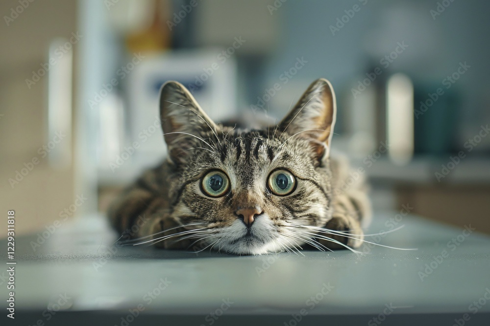 Scared cat on examination table in vet clinic. KI generiert, generiert, AI generated Scared cat on examination table in vet clinic. KI generiert, generiert, AI generated