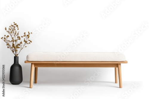 Wallpaper Mural Modern bench with white cushion and dry plant in vase against white wall Torontodigital.ca