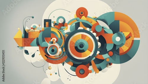 Minimalist illustration, abstract wallpaper as symbol for technical and geometric objects, AI generated