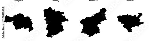 Bergerac, Bernay, Besancon, Bethune outline maps