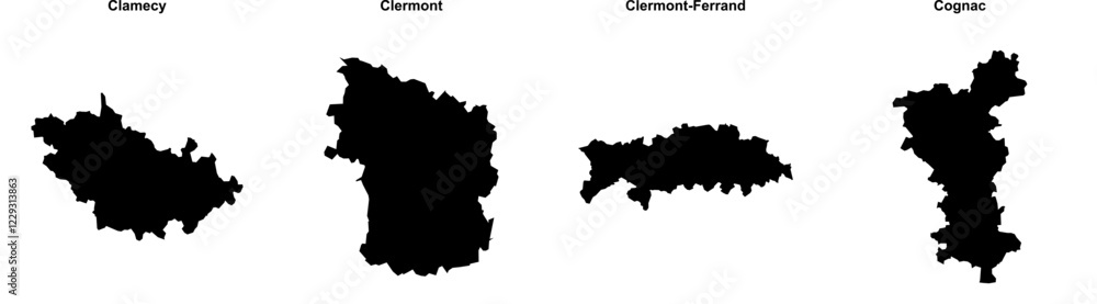 Clamecy, Clermont, Clermont-Ferrand, Cognac outline maps Clamecy, Clermont, Clermont-Ferrand, Cognac outline maps