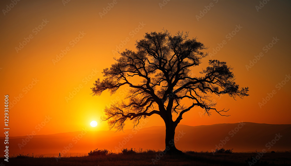 Silhouette of a lone tree against a golden sunset Silhouette of a lone tree against a golden sunset