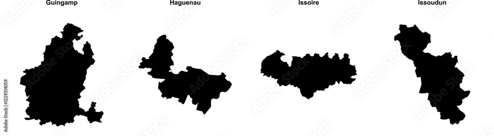 Guingamp, Haguenau, Issoire, Issoudun outline maps Guingamp, Haguenau, Issoire, Issoudun outline maps
