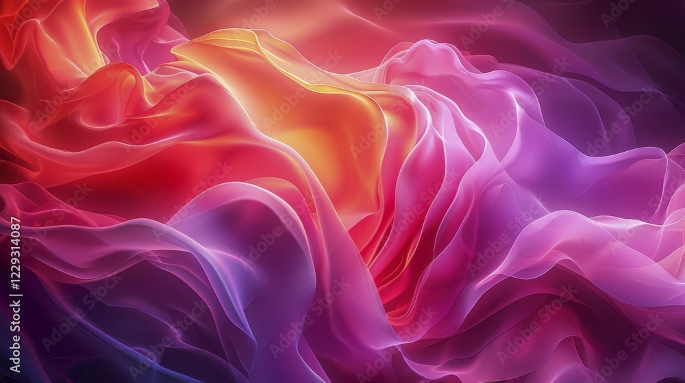 Obraz premium Digital abstract art with vibrant flowing shapes resembling soft fabric in red, pink, and orange, AI generated