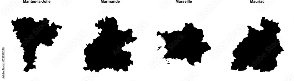 Mantes-la-Jolie, Marmande, Marseille, Mauriac outline maps Mantes-la-Jolie, Marmande, Marseille, Mauriac outline maps