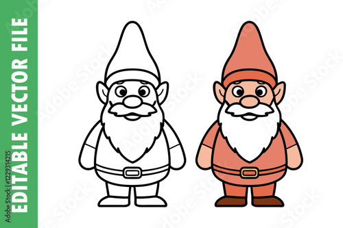 Gnomes withe and red hats isolated on white background. Scandinavian cartoon gnome characters for Christmas design and decoration. Fairy tale dwarfs vector collection.