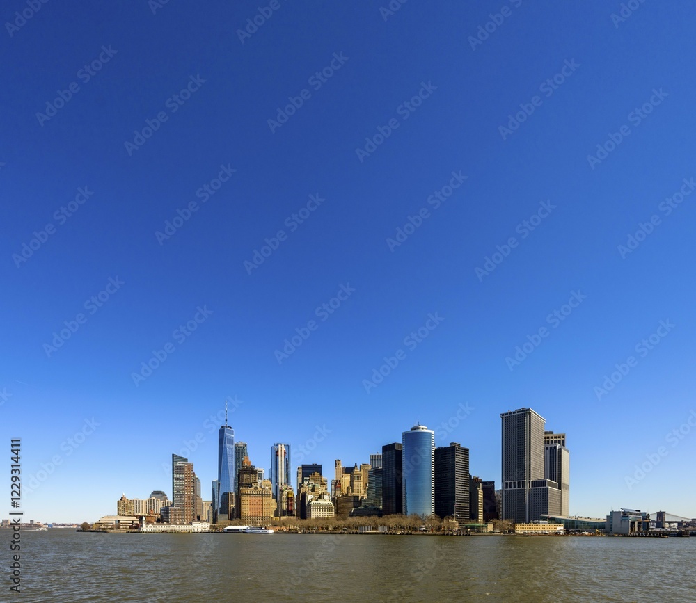 View from Hudson River to the skyline of Lower Manhattan with skyscrapers, New York City, New York, USA, North America View from Hudson River to the skyline of Lower Manhattan with skyscrapers, New York City, New York, USA, North America