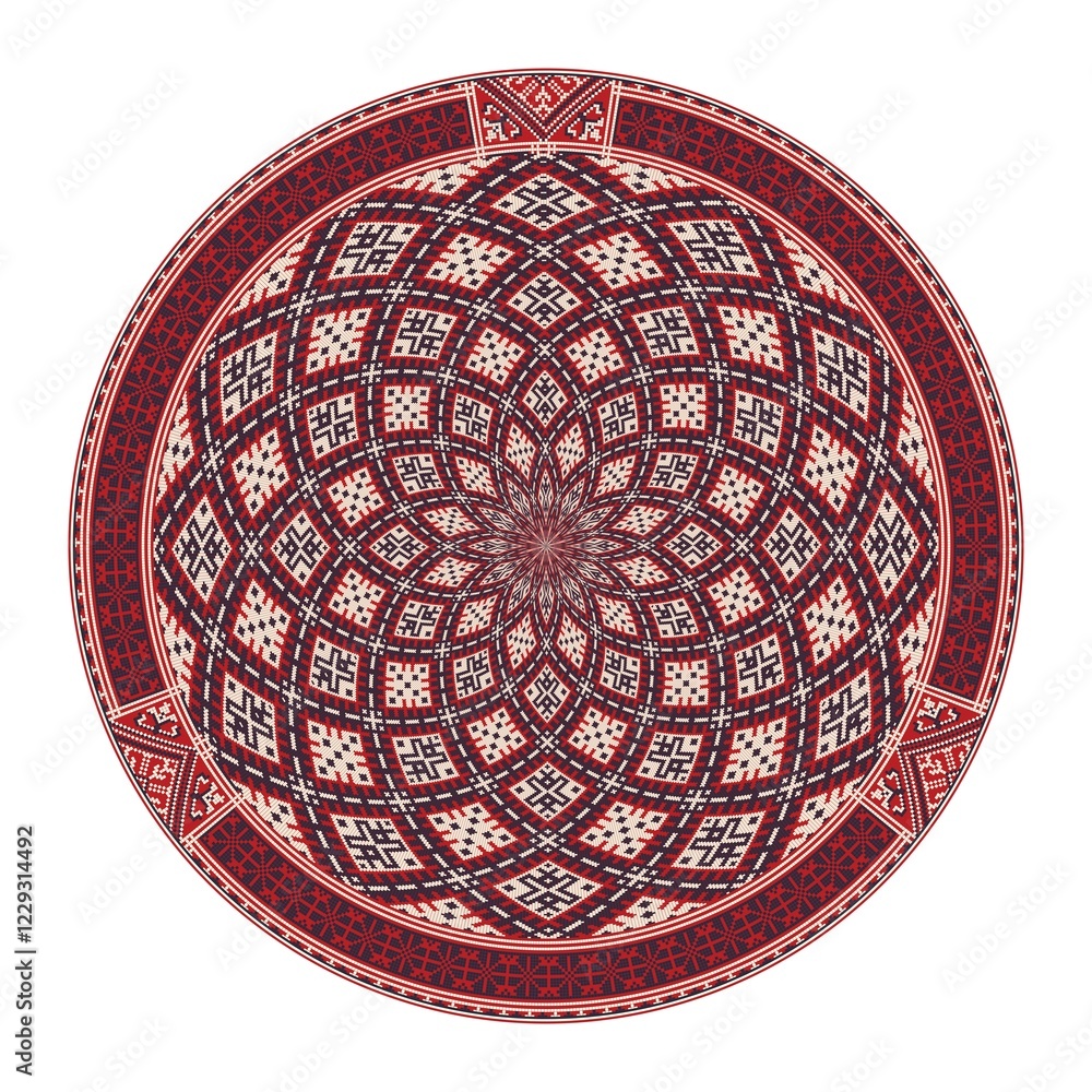 Fototapeta premium Vector round design element with traditional Russian embroidery symbols