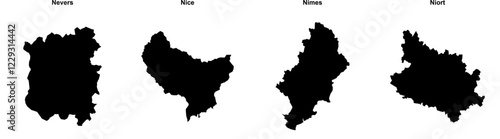 Nevers, Nice, Nimes, Niort outline maps