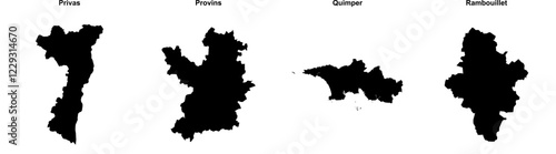 Privas, Provins, Quimper, Rambouillet outline maps