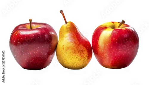 Two apples and a pear, generated with AI photo