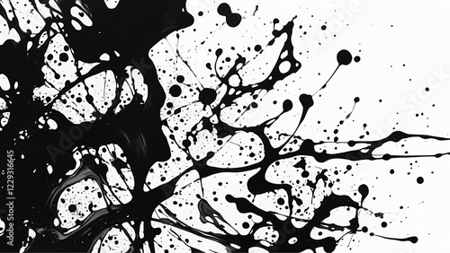 black ink splattered on white background