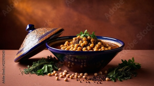 Moroccan chickpea tagine with spices and fresh herbs