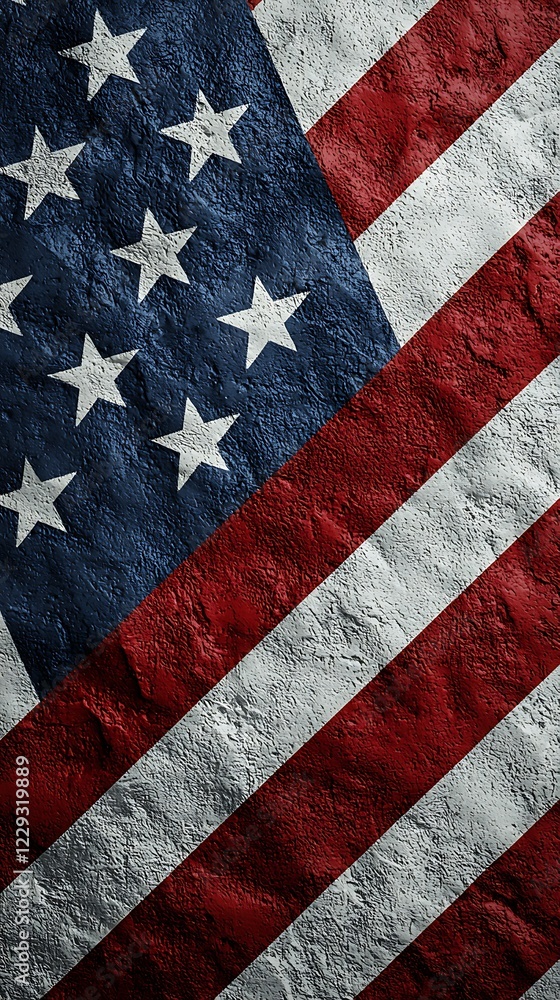 A textured American flag with bold red and white stripes, and a deep blue canton filled with white stars, symbolizing patriotism and national pride. A textured American flag with bold red and white stripes, and a deep blue canton filled with white stars, symbolizing patriotism and national pride.