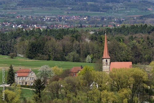 Church of Saint Giles and old schoolhouse, today parish hall, Beerbach, Middle Franconia, Bavaria, Germany, Europe photo