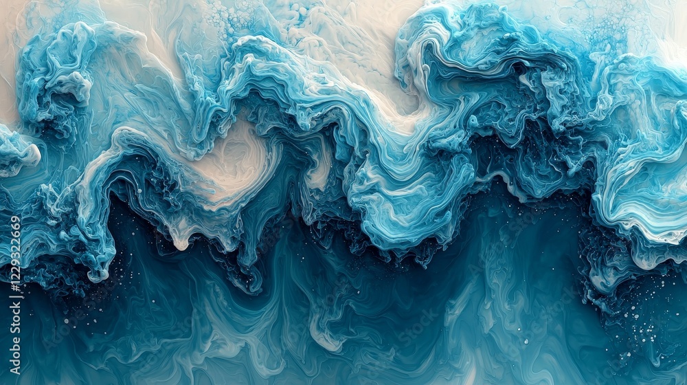 A mesmerizing abstract ocean wave in swirling blue and white hues, capturing the beauty of fluid art's tumultuous patterns. A mesmerizing abstract ocean wave in swirling blue and white hues, capturing the beauty of fluid art's tumultuous patterns.