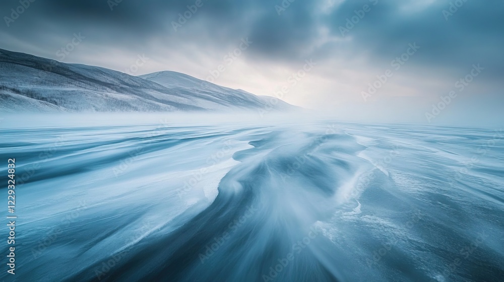 Obraz premium A long exposure of frozen ground during a blizzard.