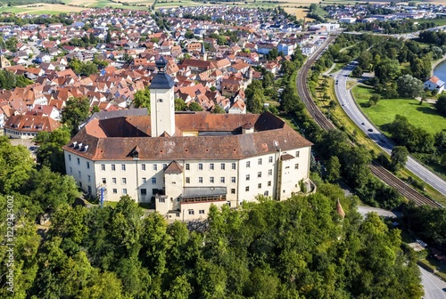 Aerial view, Castle Horneck, Castle of the Teutonic Order, Gundelsheim, Odenwald, Baden-Württemberg, Germany, Europe photo