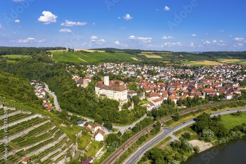 Aerial view, Castle Horneck, Castle of the Teutonic Order, Gundelsheim, Odenwald, Baden-Württemberg, Germany, Europe photo