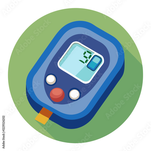 A digital glucose meter shows a reading of 50, indicating low blood sugar levels. This device is essential for monitoring diabetes management at home or in clinics