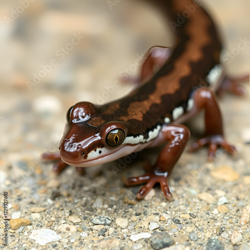 Closeup on a subadult of the endangered Californian limestone salamander, Hydromantes brunus photo