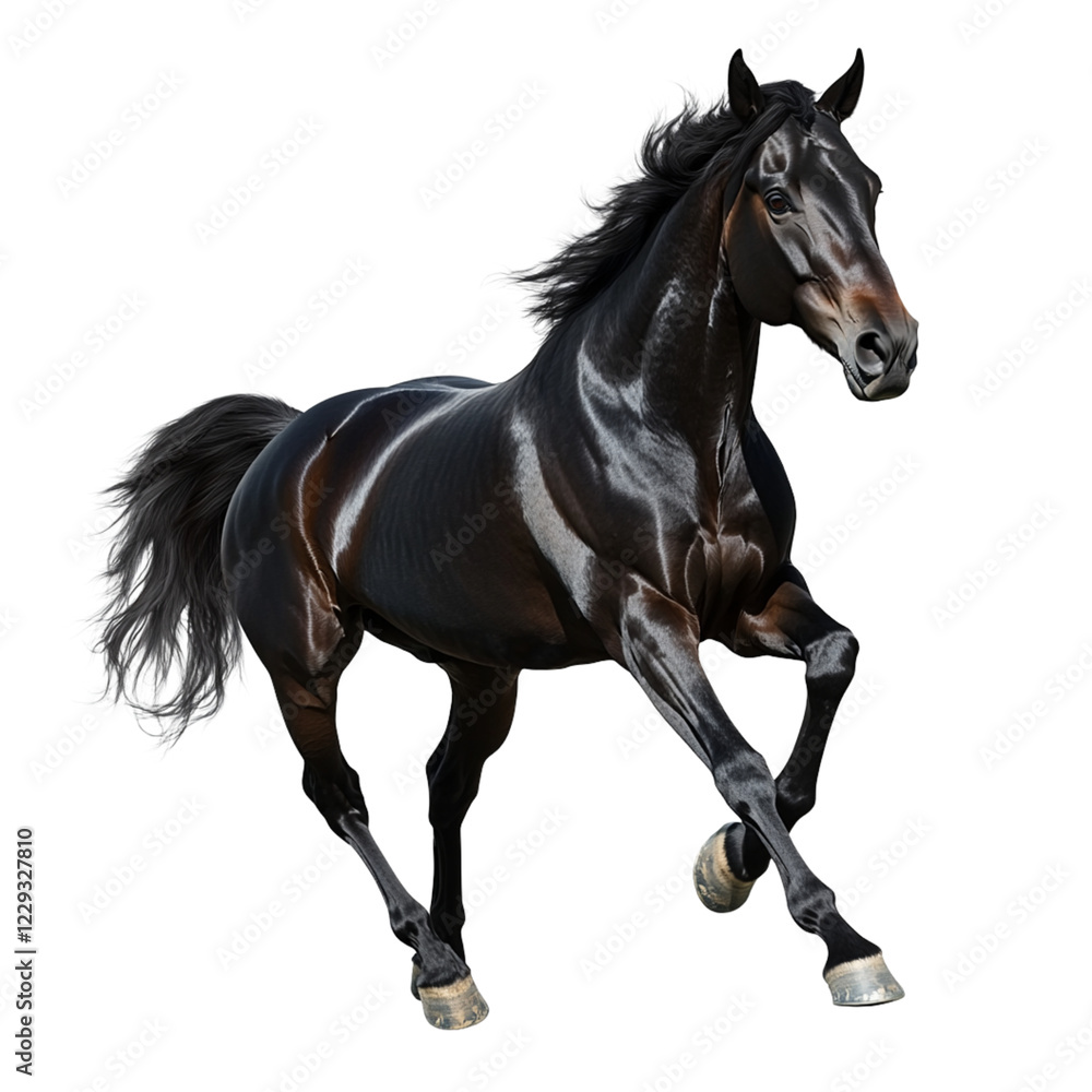 Obraz premium Black horse running on white background 