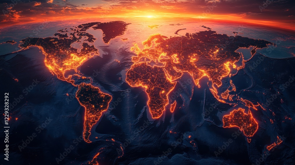 Global Sunrise Illuminated Earth, Space, Dawn Global Sunrise Illuminated Earth, Space, Dawn