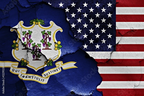 Wallpaper Mural Flags of Connecticut and USA painted on cracked wall Torontodigital.ca