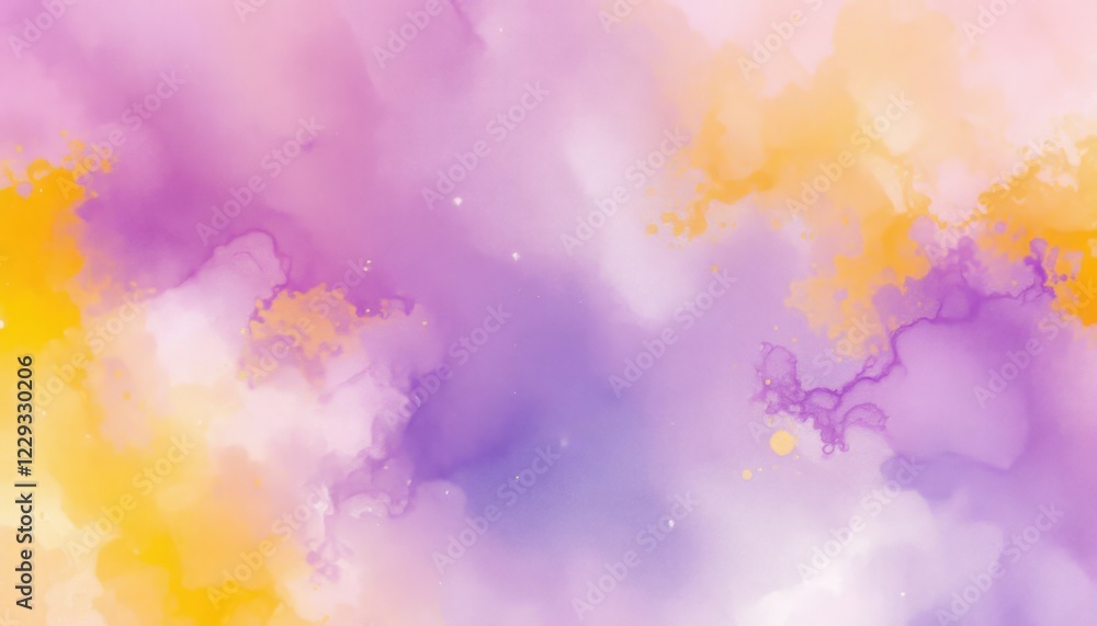 Obraz premium Abstract watercolor sky with yellow and pink cloud formations.