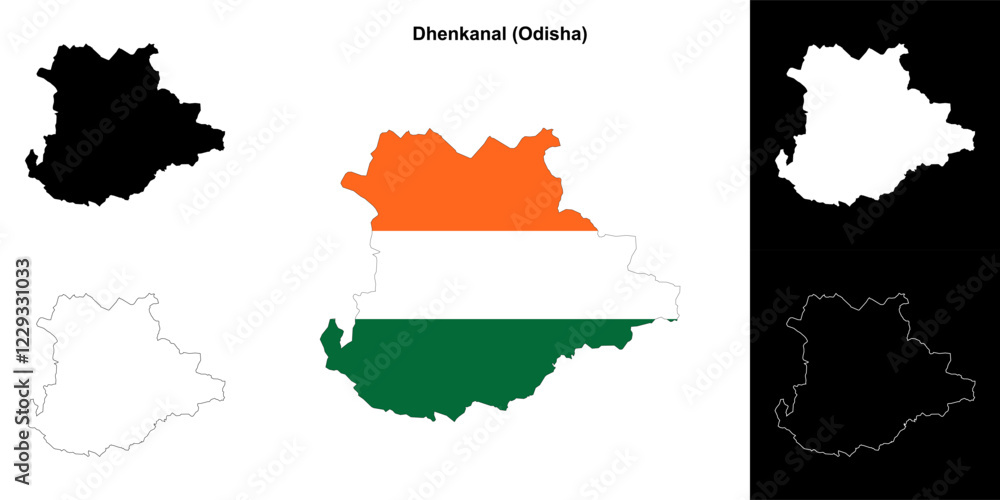 Fototapeta premium Dhenkanal district (Odisha) blank outline map set