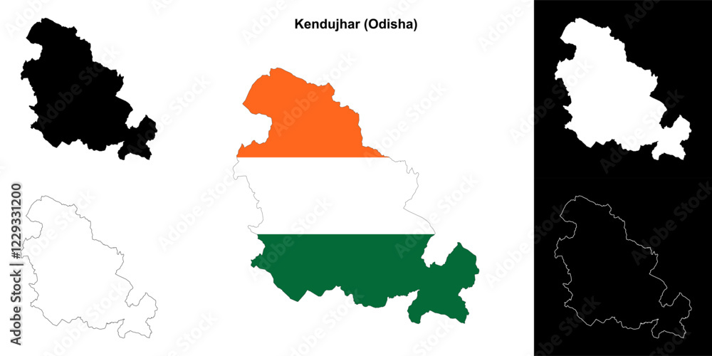 Fototapeta premium Kendujhar district (Odisha) blank outline map set