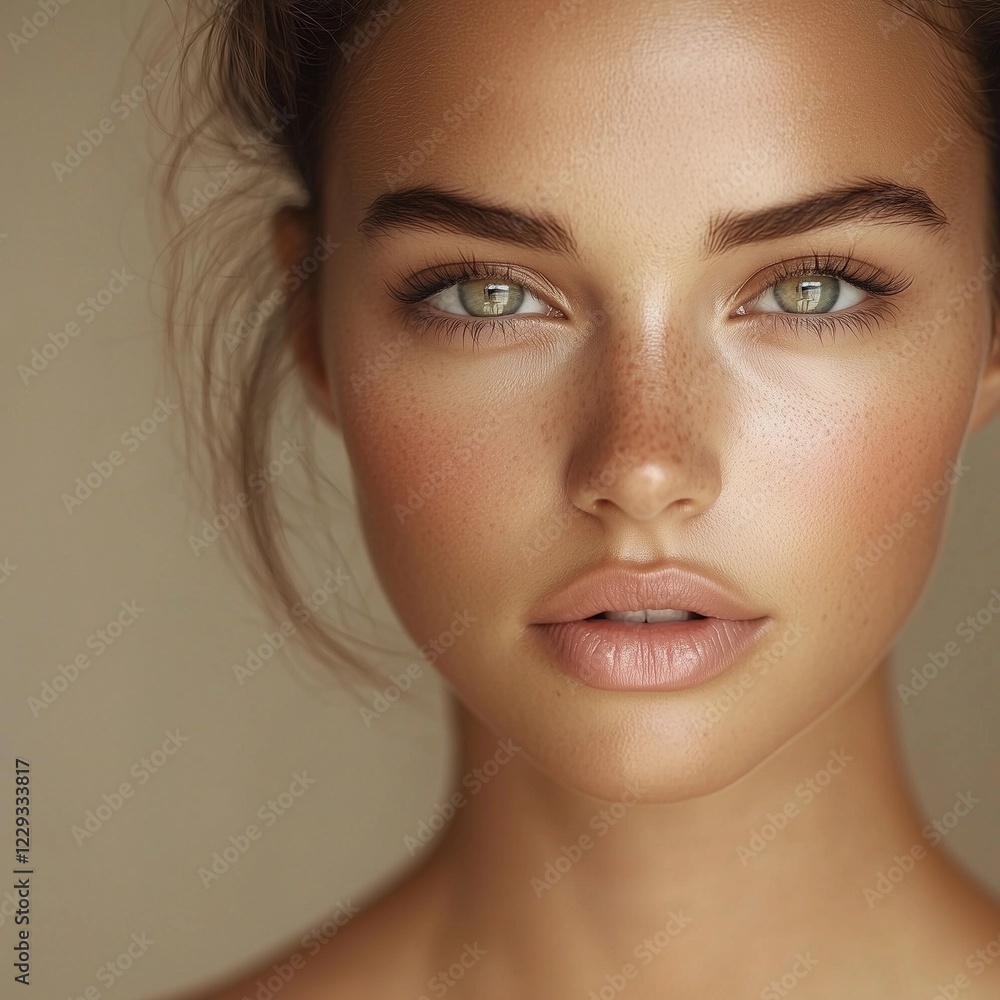 Fototapeta premium Professional Headshot of a Beautiful Woman Applying Moisturizer, Soft and Natural Glow