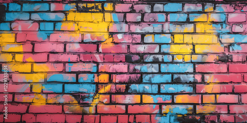 Colorful graffiti art on urban brick wall