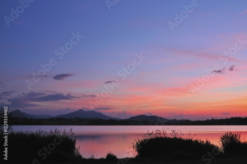 Wallpaper Mural Sunset at lake Hopfensee, near Füssen, Ostallgäu, Allgäu, Upper Swabia, Swabia, Bavaria, Germany, Europe Torontodigital.ca