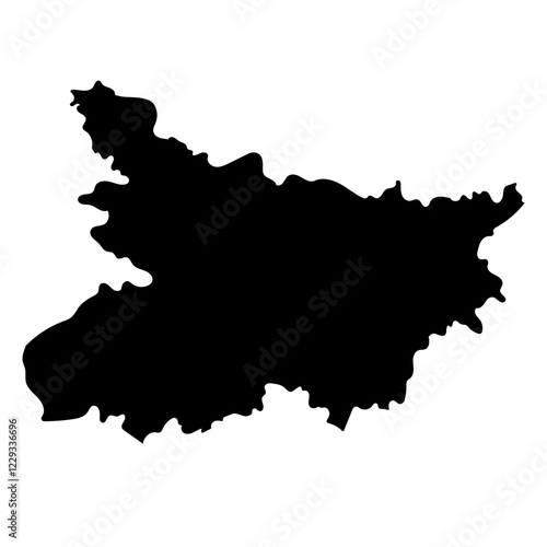 Hand drawn black map of Bihar, Indian state. Silhouette, geography. Vector isolated on white background	
