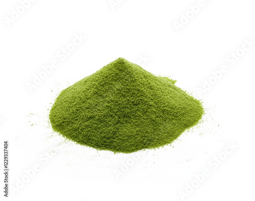 Pile of green tea powder isolated on a transparen png.