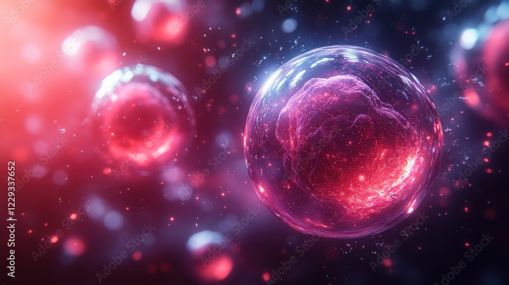 Glowing spheres, cosmic backdrop, energy, science Glowing spheres, cosmic backdrop, energy, science
