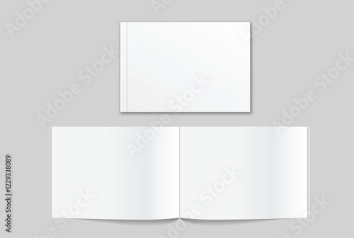 Vector realistic 3d magazine mockup with white blank cover isolated on background. For the business presentation magazine, notebook, booklet, brochure, catalogue or a publisher advertising corporate
