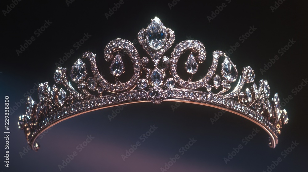Close-up of a diamond-studded tiara sparkling against a deep gradient backdrop, symbolizing elegance and prestige Close-up of a diamond-studded tiara sparkling against a deep gradient backdrop, symbolizing elegance and prestige